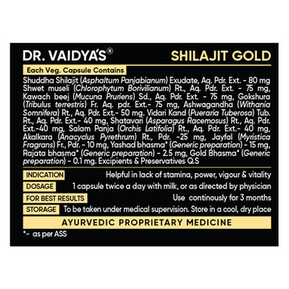 Dr. Vaidya’s Shilajit Gold Capsules for Men | Pure Himalayan Shuddha Shilajit, Ashwagandha, Swarna Bhasma, Gokshura & Fulvic Acid | Boosts Strength, Stamina, Energy & Vitality | 30 Capsules