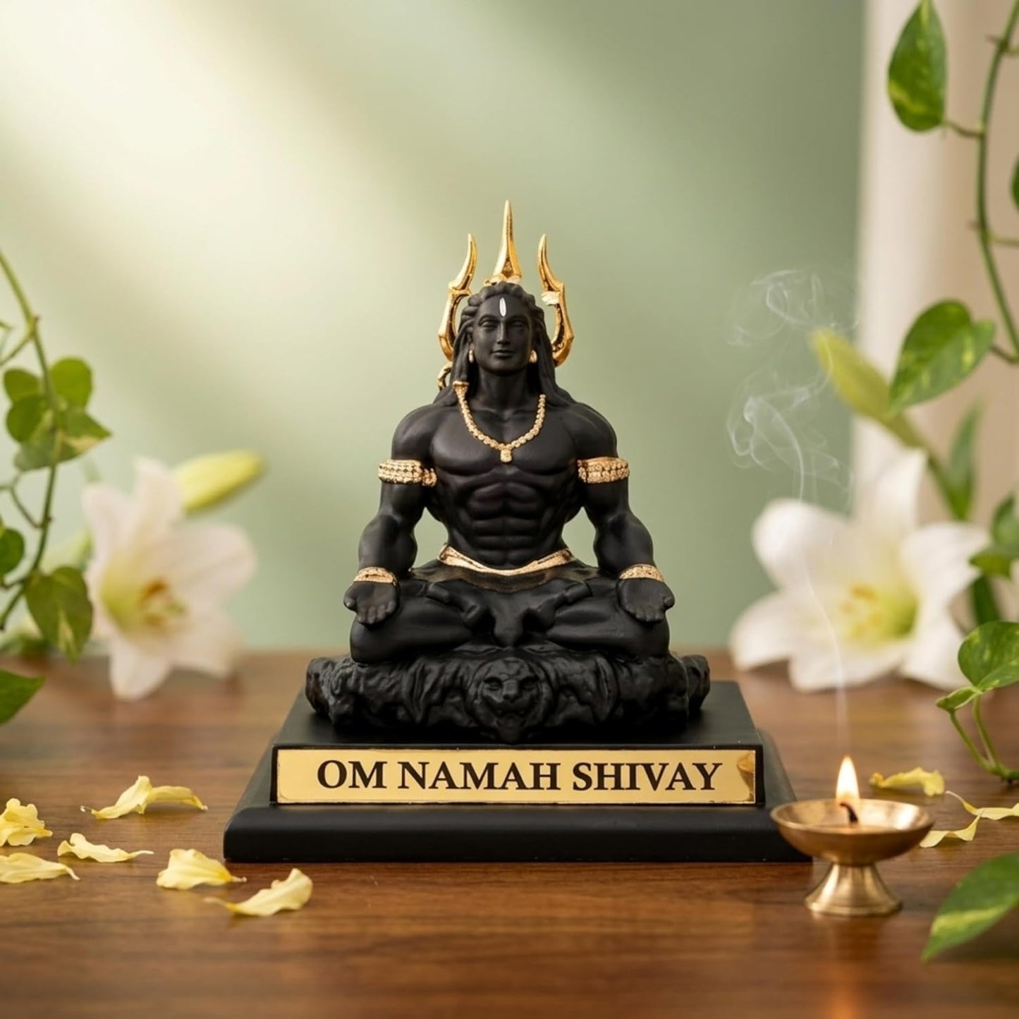 eCraftIndia Adiyogi Lord Shiva Idol with Gold Plated Trishul | Om Namah Shivay Murti for Home Decor, Office Desk & Pooja | Spiritual Gift for Housewarming, Meditation & Festive