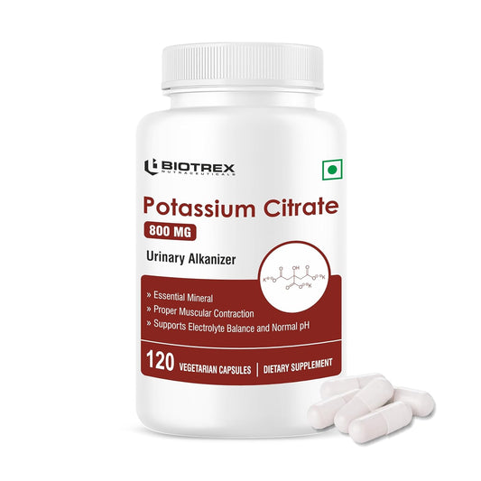 Biotrex Nutraceuticals Potassium Citrate 800mg supplement, Healthy Bone & Joint Health, Supports Healthy Nerve Health - 120 Vegetarian Capsules