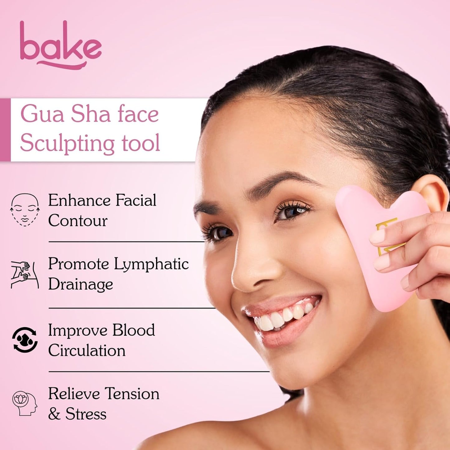 BAKE Gua Sha Face Massage Tool for Glowing Skin, Blood Circulation & Reducing Stress | Lifts Eyebrows, Smooths Wrinkles & Reduce Dark Circles | Jade Stone | 1 Piece