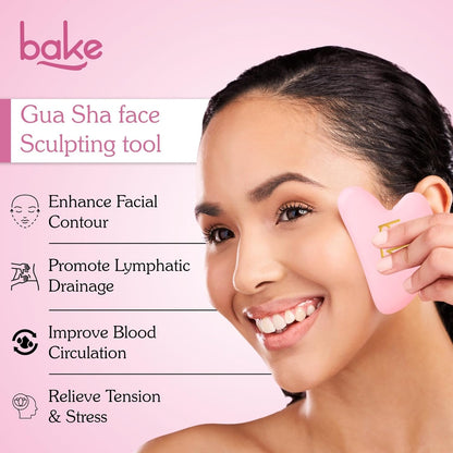 BAKE Gua Sha Face Massage Tool for Glowing Skin, Blood Circulation & Reducing Stress | Lifts Eyebrows, Smooths Wrinkles & Reduce Dark Circles | Jade Stone | 1 Piece