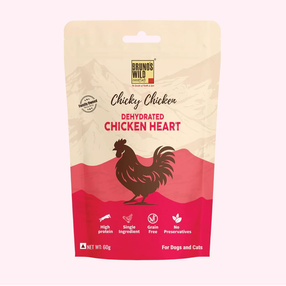 Brunos Dehydrated Chicken Heart - 60g |Treat for Dogs & Cats|Grain Free Natural Treats | Single Ingredient | Preservative Free | Immunity Boost Formula | Healthy Snack for Pets