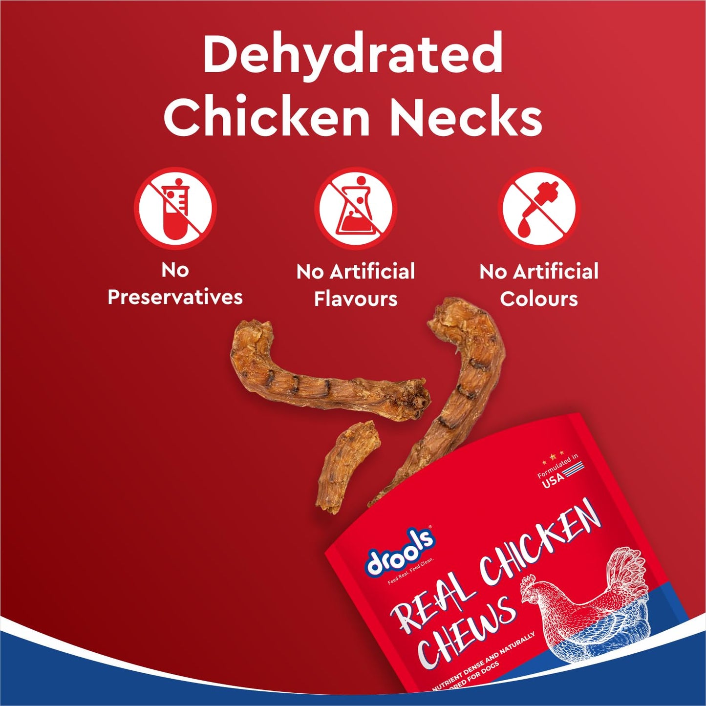 Drools Dog Treats, Dehydrated Real Chicken Chews Necks, 70g, All Life Stages, Bone