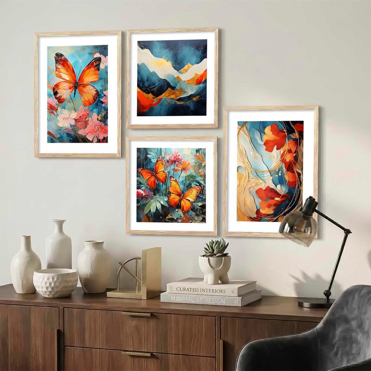 Premium Digital Paintings with Frame for Home Decoration - Painting for Living Room Bedroom Office - Painting for Wall Decoration - Pack of 4 (C)