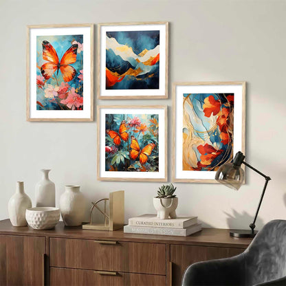 Premium Digital Paintings with Frame for Home Decoration - Painting for Living Room Bedroom Office - Painting for Wall Decoration - Pack of 4 (C)