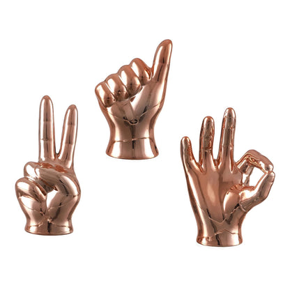 Set of 3 Hand Sign Gesture Showpiece Statue Collectible Figurines (Ceramic, Copper) for Home Decor Living Room Bedroom Wall Shelf Office Table Top Decoration Gifting Items, Religious