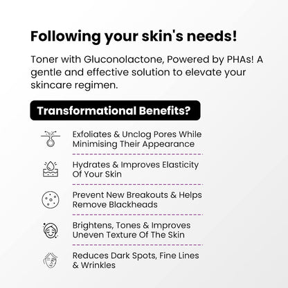 The True Therapy PHA Toner with 10% Gluconolactone, Hyaluronic Acid and 17 Amino Acid Complex | Hydrating & Exfoliating Face Care for Glowing Skin | For Men & Women | All Skin Types | 200ml