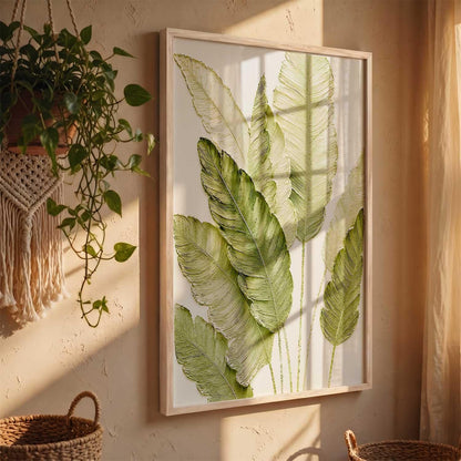 Green Leaf Aesthetic Modern Art Wall Painting | Home Decoration Floral Painting With Frame For Living Room Bedroom Wall Decor | Textured Digital Reprint Set of 1 Size (13X17 INCH)