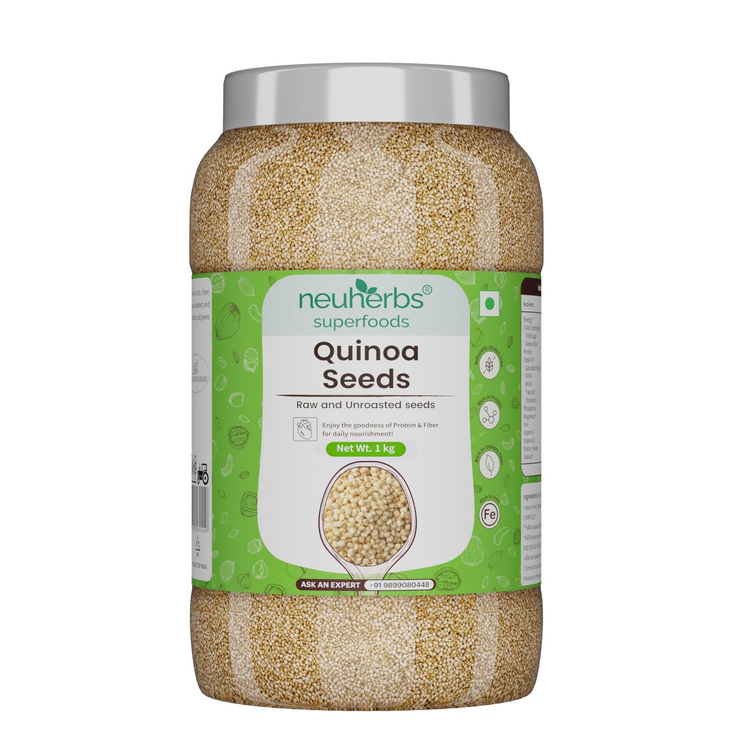 Neuherbs Raw & Unroasted Quinoa Seeds 1 Kg | Rich in Protein, Fiber & Iron | Supports Heart & Bone Health | Helps In Weight Management | Naturally Gluten Free