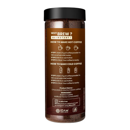 Bevzilla Chocolate & Mocha (Choco-Mocha) Instant Coffee Powder Jar – 200g | Arabica Beans with Chocolaty Twist | Perfect for Espresso, Latte & Cappuccino | Enjoy Hot & Cold Brews