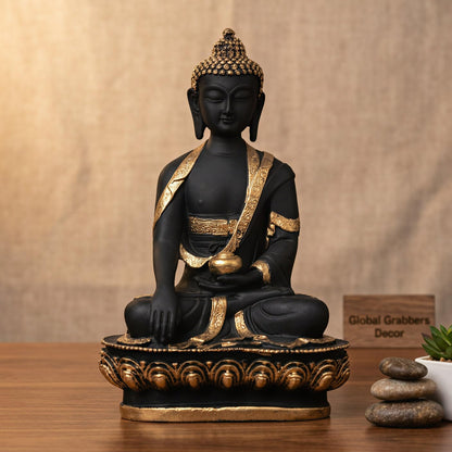 New Limited Edition Meditating Sitting Buddha Idol Statue showpiece Home Decor Decoration Items for Living Room and Gifts (Golden Black-BS1)