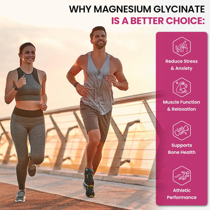 Two people running outdoors with a supplement benefits list on a pink sidebar.