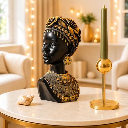 African Lady Statue | Stunning Home/Office Décor (Pack of 1, Black & Gold, Model 2)