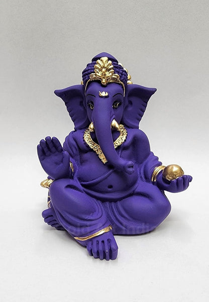 Gold Art India Beautiful Terracotta Ganesha in Violet - A Festive and Auspicious Addition to Your Home or Car(VioletGaddiTerracotta)