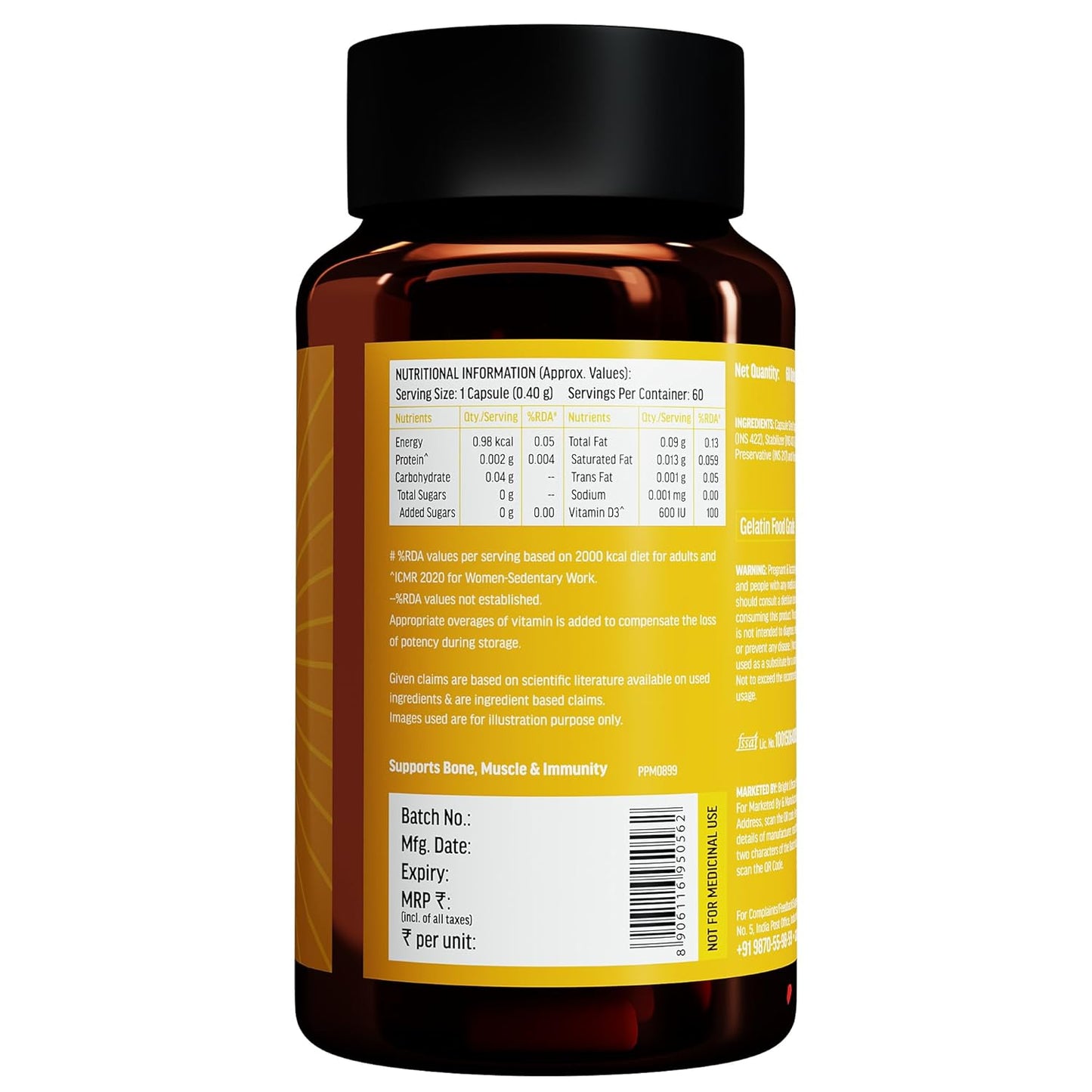 HealthKart hk vitals Vitamin D3 (600 IU) | With Sunflower Oil, Promotes Calcium Absorption | Bone Health, Muscle Strength & Immunity