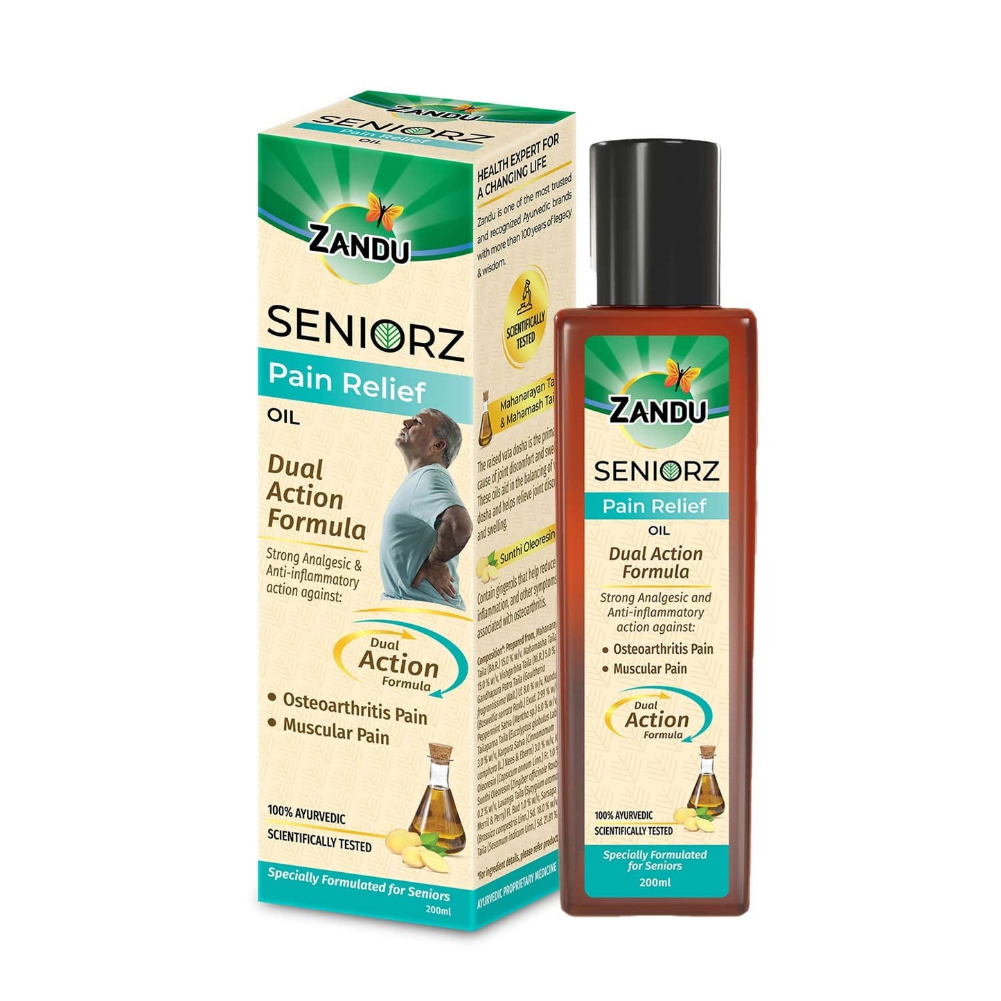 Zandu Seniorz Pain Relief Oil, 200ml, Helps Reduce Joint & Muscular Pain, Long lasting relief from Knee, Neck, Back, Shoulder, Wrist Pain, 100% Ayurvedic & Natural