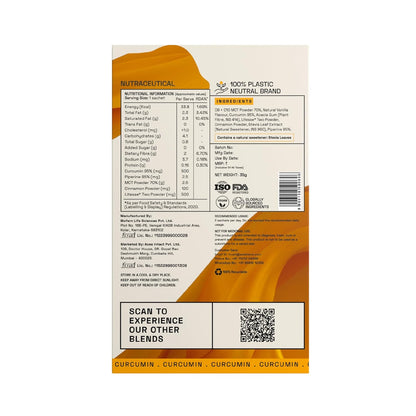 Ace Blend Curcumin WONDER LATTE | 5 Serves | Turmeric Extract | MCT powder | Bio Piperine | 100% Natural Cinnamon Flavour | High Immunity | Anti inflammation | Brain & Gut Health. Relish Cold/Hot