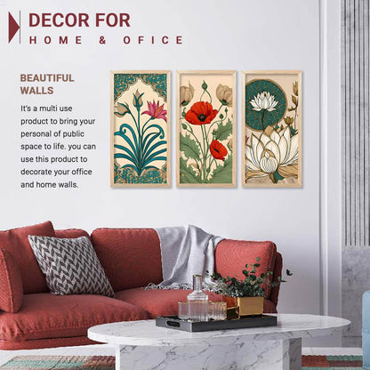 Indian Traditional Madhubani Art Home Decoration Wall Painting Art With Frame For Living Room Bed Room Hotel Wall Decor Digital Reprint Engineered Wood Set of 3 (1, 10x19 inch)