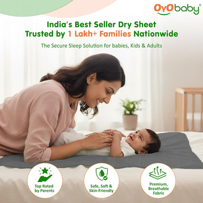 OYO BABY Extra Absorbent Waterproof Baby Dry Sheet | Quick Dry Sheet for New Born Baby Bed Protector, Soft & Breathable Rubber Sheet for Bed (Grey + Salmon Rose, Small Combo 2)