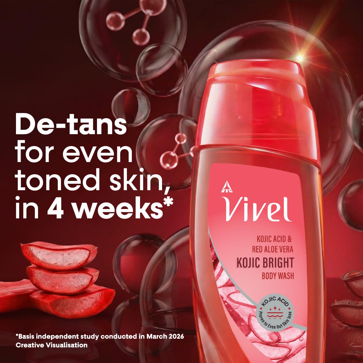 Vivel Kojic Bright Body Wash 200ml|With Kojic Acid & Red Aloe Vera |De tan for Even Toned Skin | Dermatologist Recommended | No Paraben | For Men & Women