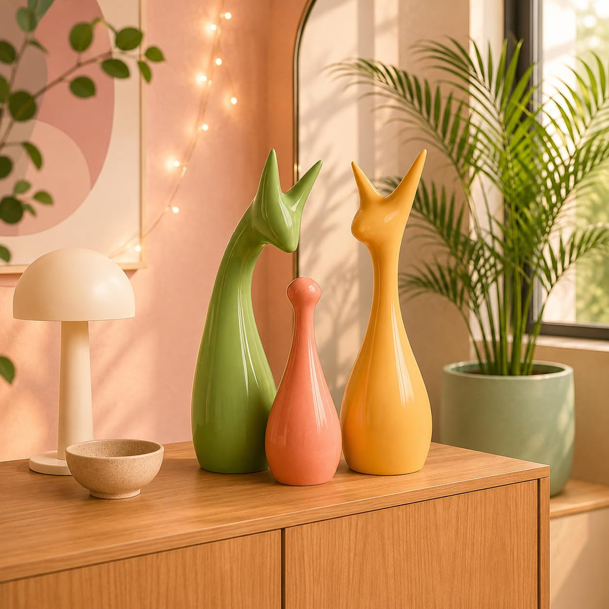 Beautiful Home Decor Lucky Deer Statue Family Ceramic Figures - (Set of 3, Multicolor)
