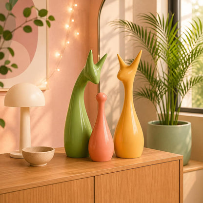 Beautiful Home Decor Lucky Deer Statue Family Ceramic Figures - (Set of 3, Multicolor)