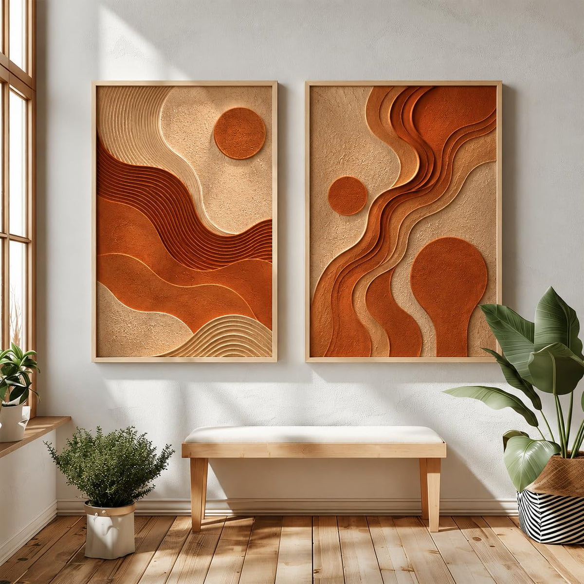 2 Piece Framed Wall Art Set, 3D Textured Floral Botanical Painting, Modern Abstract Flower Wall Decor for Living Room Bedroom Dining Room Office, Ready to Hang, Ideal for Housewarming Gift (design 6, 13X19, Brown)