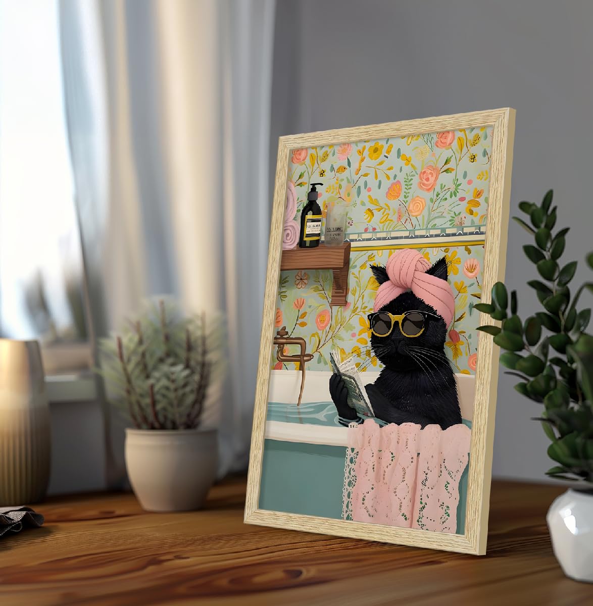 Cat Wall Art for Washroom & Bathroom Paintings | Washroom Photos Frame