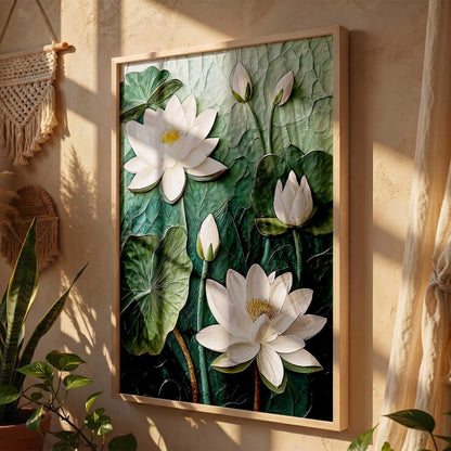 Aesthetic lotus Art Home Decoration Painting | Floral Paintings With Frame For Living Room Bed Room Hotel Wall Decor Digital Reprint (13x17 inch)