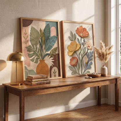 Floral Wall Art Home Decoration | Aesthetic Floral Paintings With Frame For Living Room Bed Room Hotel Wall Decor Digital Reprint Set of 2 (13X17 inch)