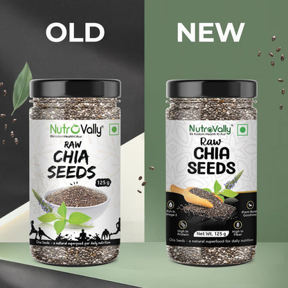 Nutrovally Chia Seeds 125g |Weight Loss & Skin Glow| Chai seeds for weight loss|High Fiber & Omega-3|Gluten-Free |chia seeds| Rich in Calcium, Protein & Fibre | Healthy Snacks |Seeds for eating