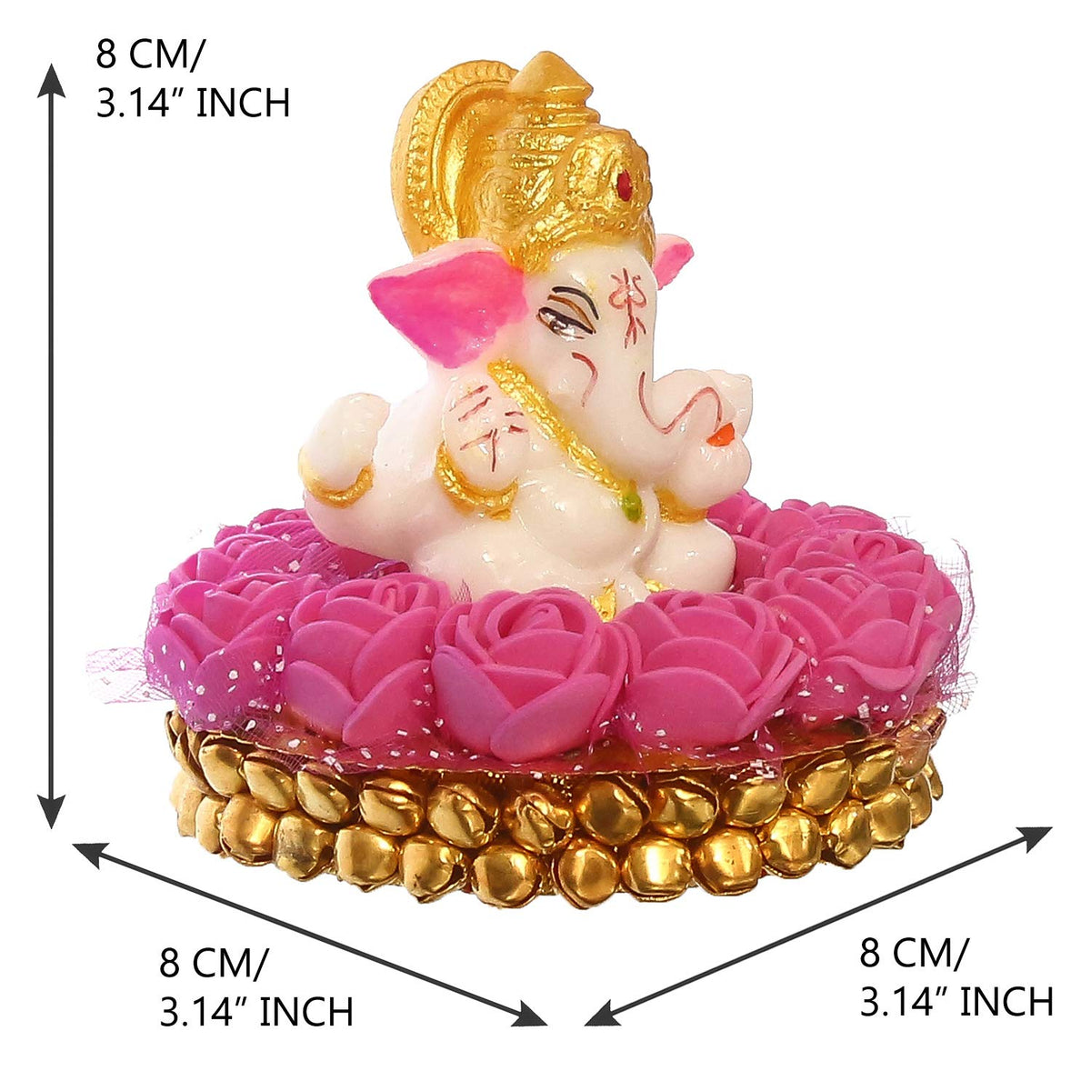 Lord Ganesha Idol on Decorative Handcrafted Plate with Pink Flowers