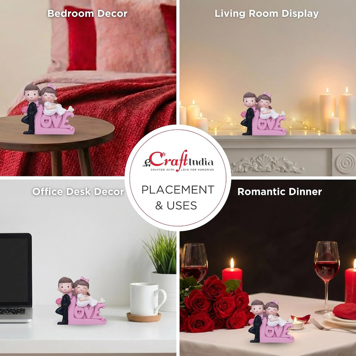 eCraftIndia Valentine Gift for Girlfriend Boyfriend | Love Cute Couple Statue Decorative Showpiece (Resin) Valentine Day Gift for Husband Wife Her Him Valentines Day Decoration Items