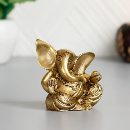 Blessing Lord Ganesha with Modak Brass Handcrafted Idol, Gold, One Size, (BGG542) Visit the eCraftIndia Store