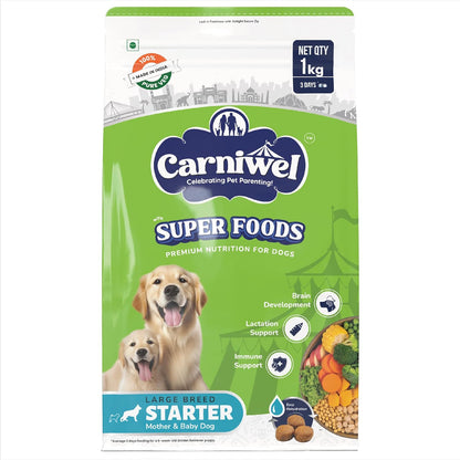 Carniwel Superfoods Starter Dry Dog Food 1 kg | 100% Vegetarian | Fresh & Natural Ingredients | Highly Palatable | GMO Free | Premium Nutrition for Large Dogs