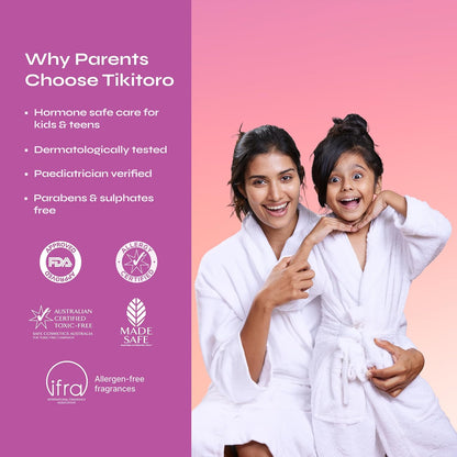 Tikitoro Kids Conditioning Shampoo for 4-10 years | pH 5.5 & Allergen-Free | Moringa, Rice Protein, Sacred Lotus Extract | No Parabens or Sulfates | 100% Vegan (300ml x 1)
