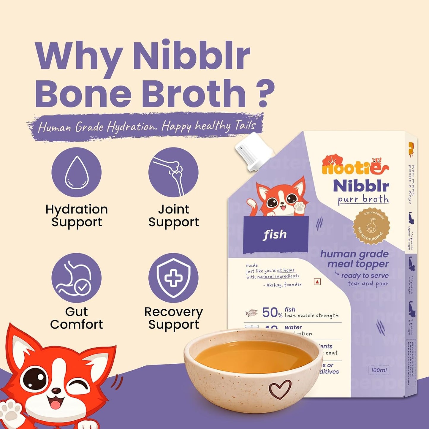 Nootie Nibblr Fish Bone Broth (100ml)- Hydrating Meal Topper for Cat