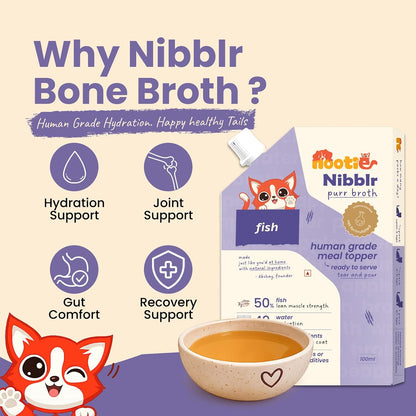 Nootie Nibblr Fish Bone Broth (100ml)- Hydrating Meal Topper for Cat