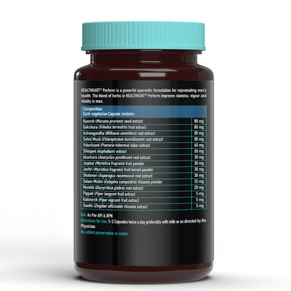 HealthKart HK Vitals Perform (60 Capsules) | With Ashwagandha, Safed Musli, Gokshura, & Shatavari | For Energy, Stamina, & Muscle Strength