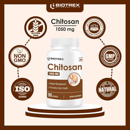 Biotrex Nutraceuticals Chitosan 1050mg, Healthy Weight Management, A Natural Source of Marine Fiber - 90 Capsules