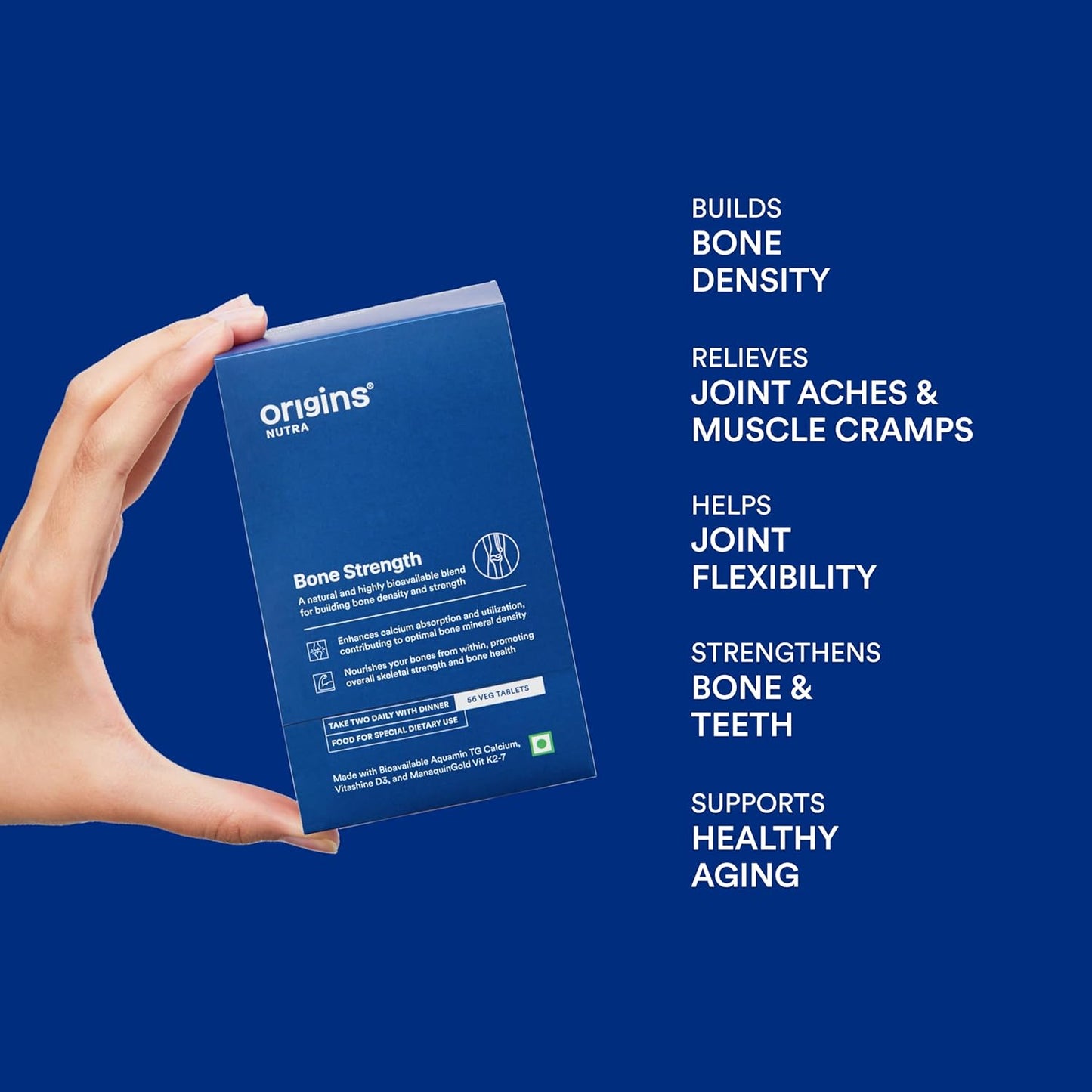 Bone Strength | Plant-based Calcium with Vitamin D3, K2-7 & Magnesium | Supports bone health| GMP Certified | 56 Veg Capsules