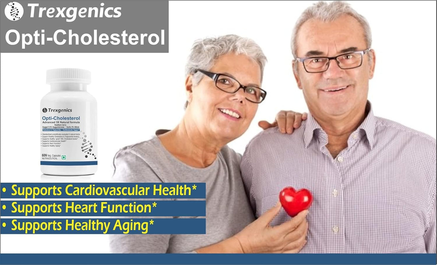 Trexgenics OPTI-CHOLESTEROL Support 3X Herbs, Cardiovascular, Blood Pressure, Triglycerides Support VEGAN & NON-GMO (60 Veg. Capsules) (Pack of 1)