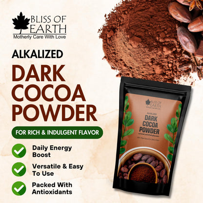 Bliss of Earth Naturally Organic Dark Cocoa Powder 1kg for Chocolate Cake Making & Chocolate Hot Milk Shake, Unsweetened