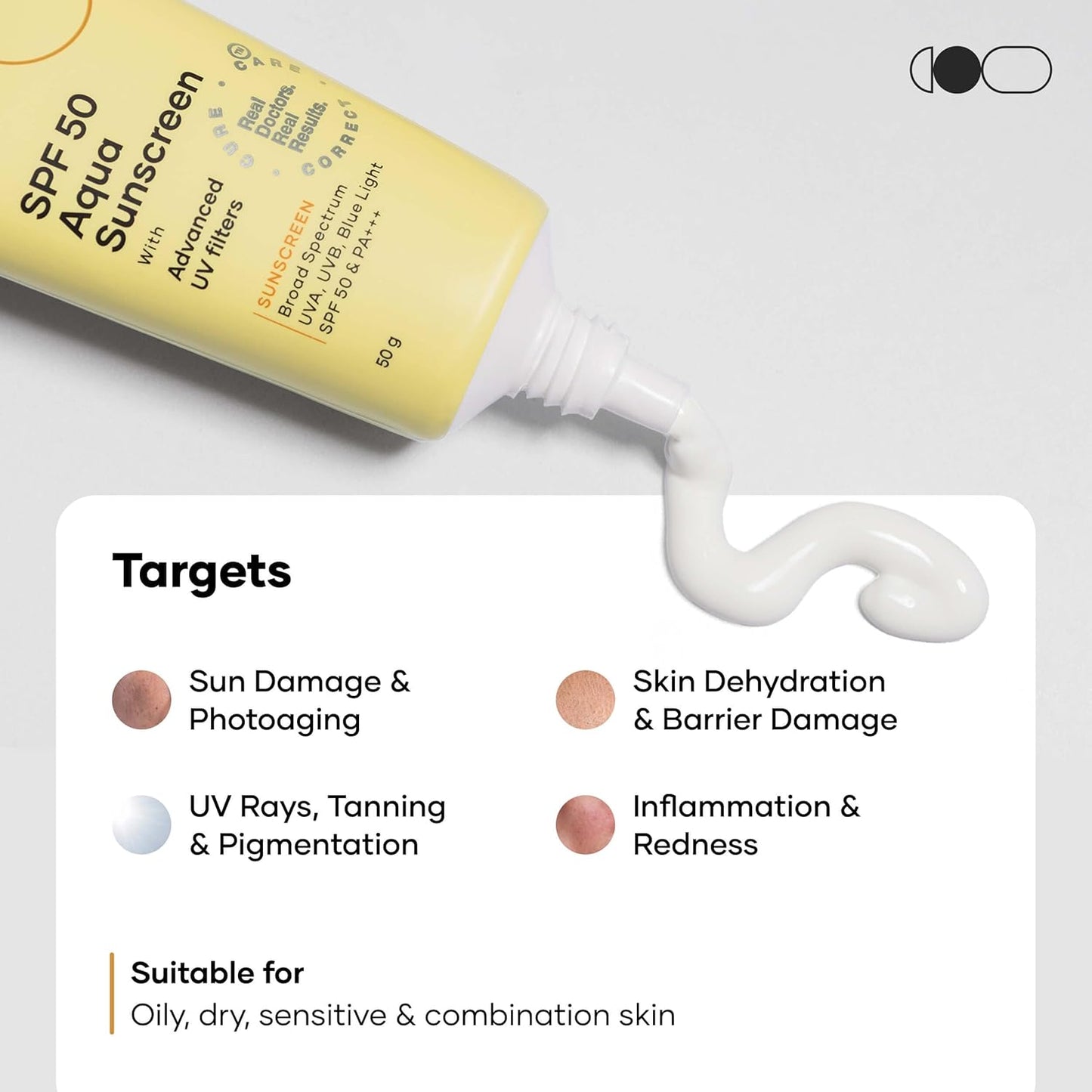 Cureskin SPF 50 Aqua Sunscreen with Advanced UV Filters | Broad Spectrum Sun, UVA, UVB, Blue Light Protection, SPF 50 & PA+++, 50 g (Pack of 1)