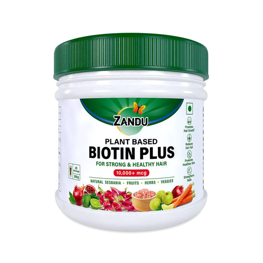 Zandu Plant Based Biotin Plus (200g)|10,000+mcg Biotin|Scientifically tested to Promote hair growth|Reduce Hairfall|100% Natural Sesbania|100% Ayurvedic | Gluten Free | No Harmful Chemicals, Powder