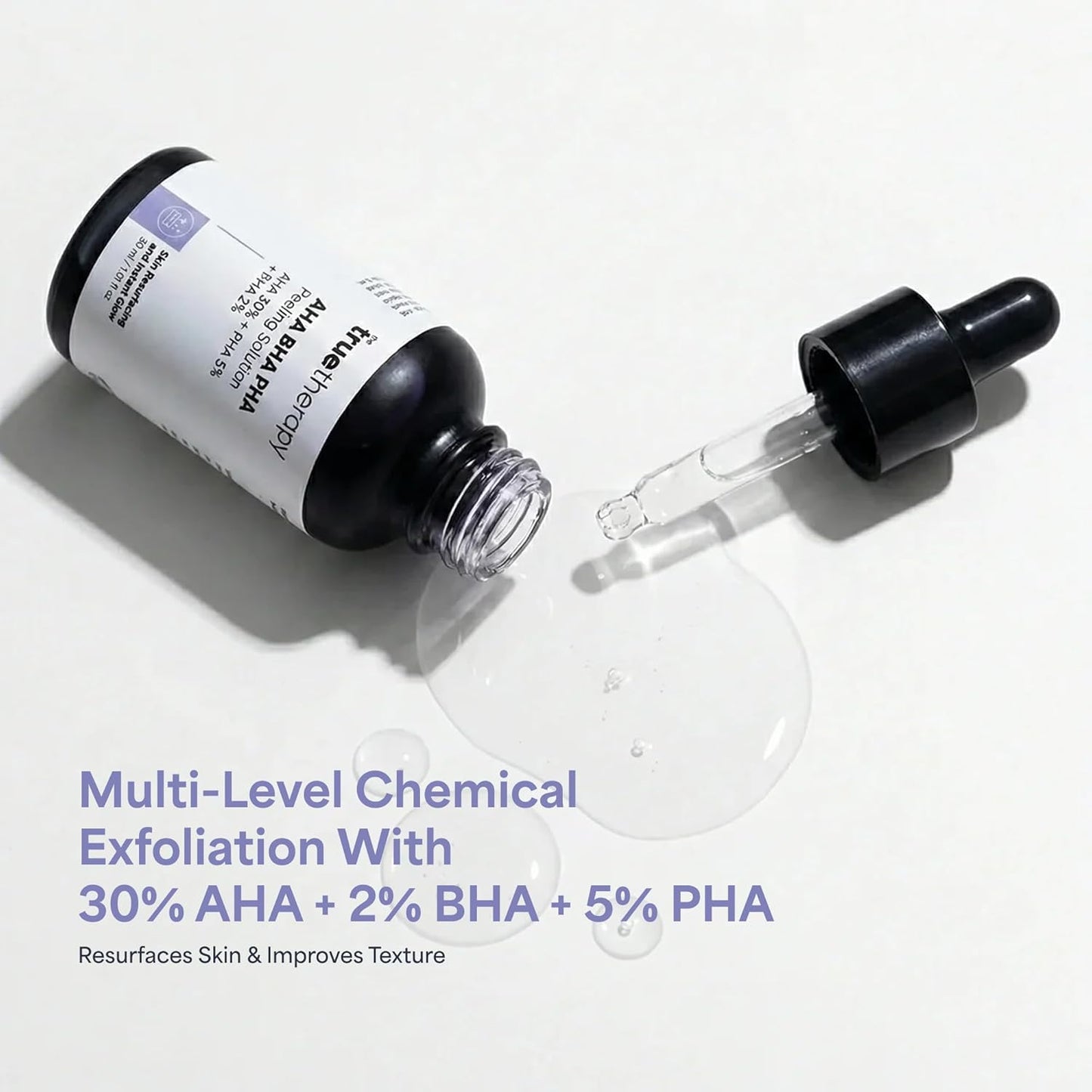 The True Therapy 30% AHA + 2% BHA + 5% PHA Skin Peeling Solution for Instant Glowing Skin – 30 ml