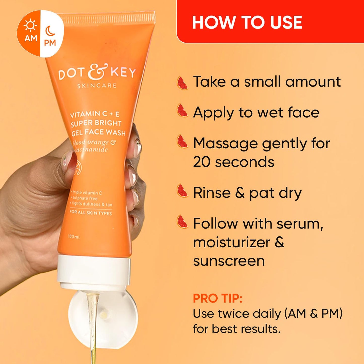 Zephivo DOT & KEY Vitamin C + E Super Bright Gel Face Wash For Glowing And Brightening Skin | All Skin Types|With Triple Vitamin C| Face Wash For Women & Men|100 Ml

