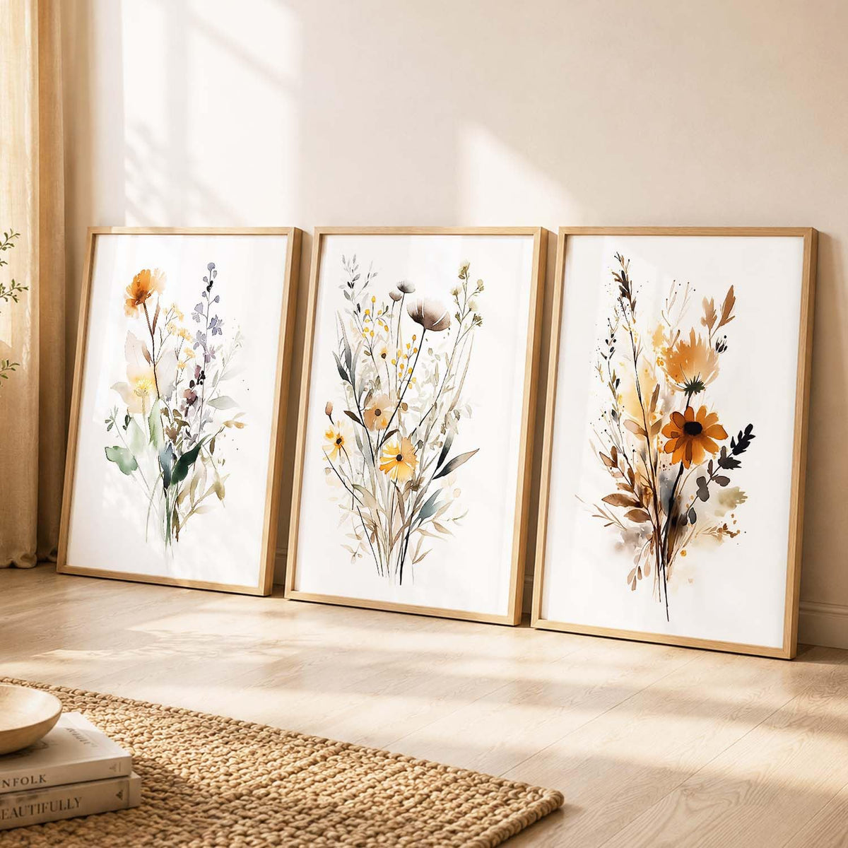 Home Decor Floral Painting Decorative Modern Wall Art poster With Frame For Living Room Bed Room Hotel Wall Decor Digital Reprint Set of 3 (10X13 inch)
