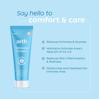 Arth Intimate Cream for Women to Balance Intimate pH (3.5-4.5) | Reduces Dryness, Itching, Irritation & Soothes Intimate Area | With Tasmanian Berry & Australian Tea Tree | Daily Intimate Hygiene | 60g