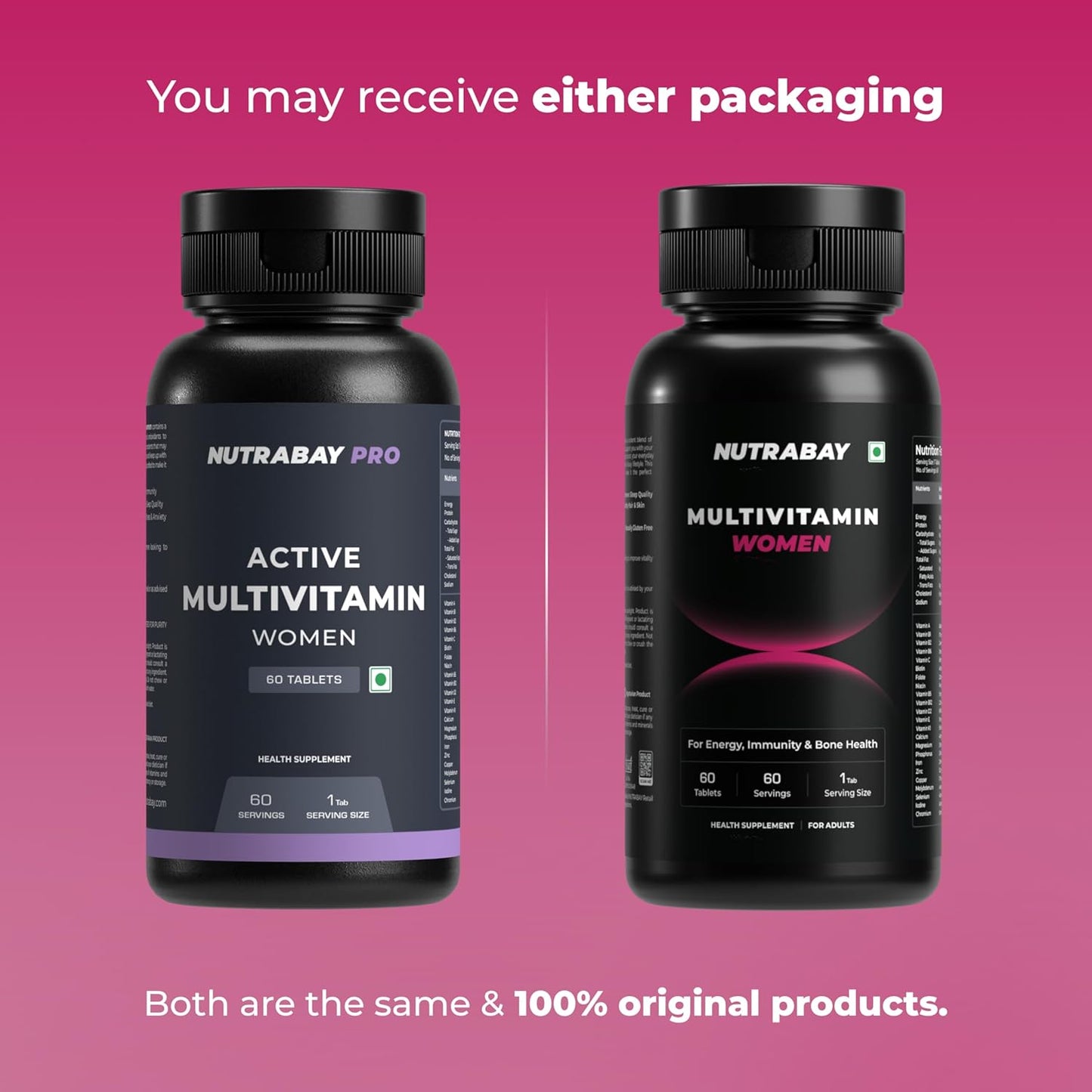 Nutrabay Pro Active Multivitamin for Women – Effective Doses of Iron, Vitamin A, B5, B6, C, D, E & K and Minerals – Immunity, Hair, Skin & Bone Support – 60 Tablets | 100% RDA Dosage | Purity Tested